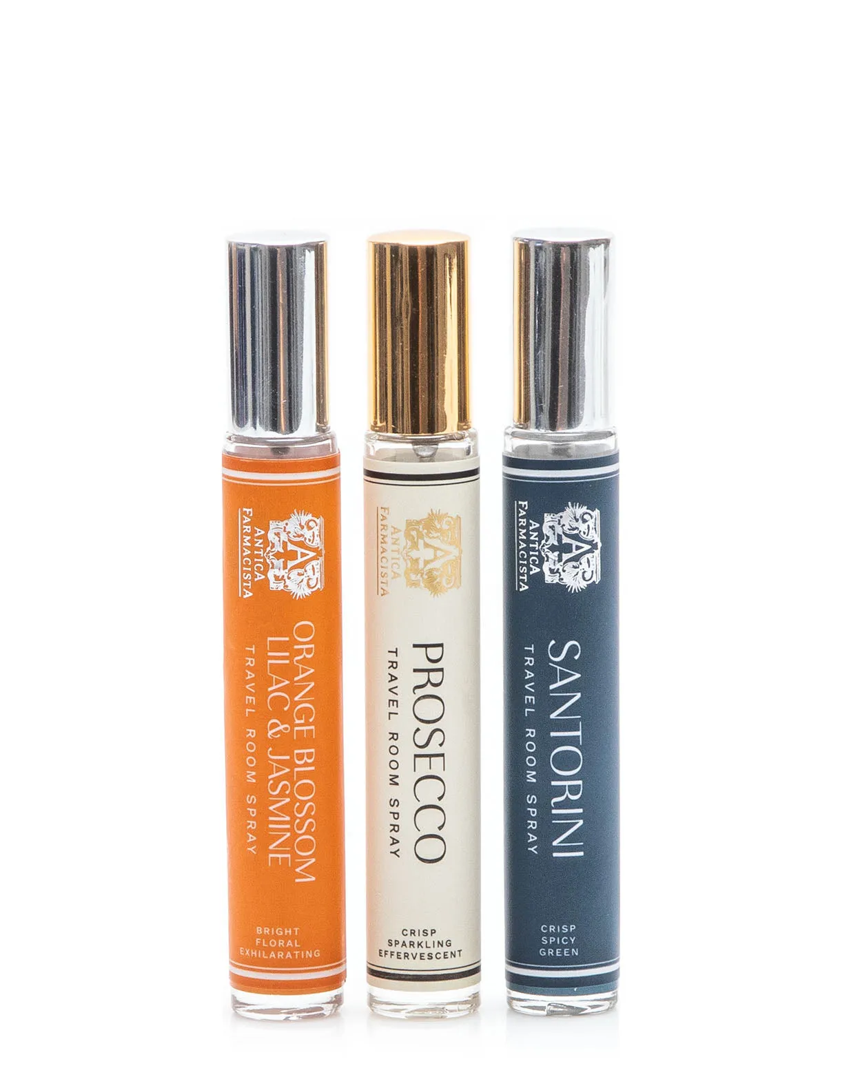 Travel Room Spray Trio  Orange Blossom, Prosecco, Santorini (10ml) Antica Farmacista